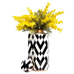 Checked ceramic vase.